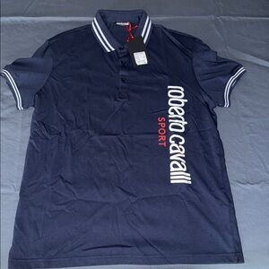 Roberto Cavalli Sport Polo in Navy with White and Red Accents